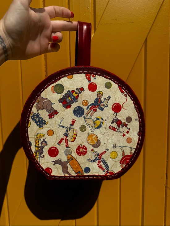 Vintage Handbags - 50s Vintage Small Hard Case Circus Luggage Clowns